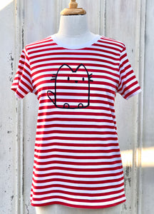 Ladies Tee - Cat - Red Stripe