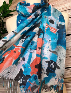 Summer Scarf - Dogs/Blue