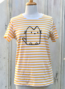 Ladies Tee - Cat - Yellow Stripe