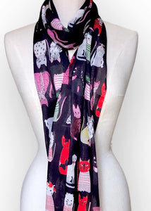 Summer Scarf - Cats on Black