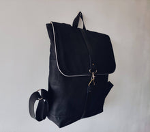 Load image into Gallery viewer, Black leather and waxed canvas backpack