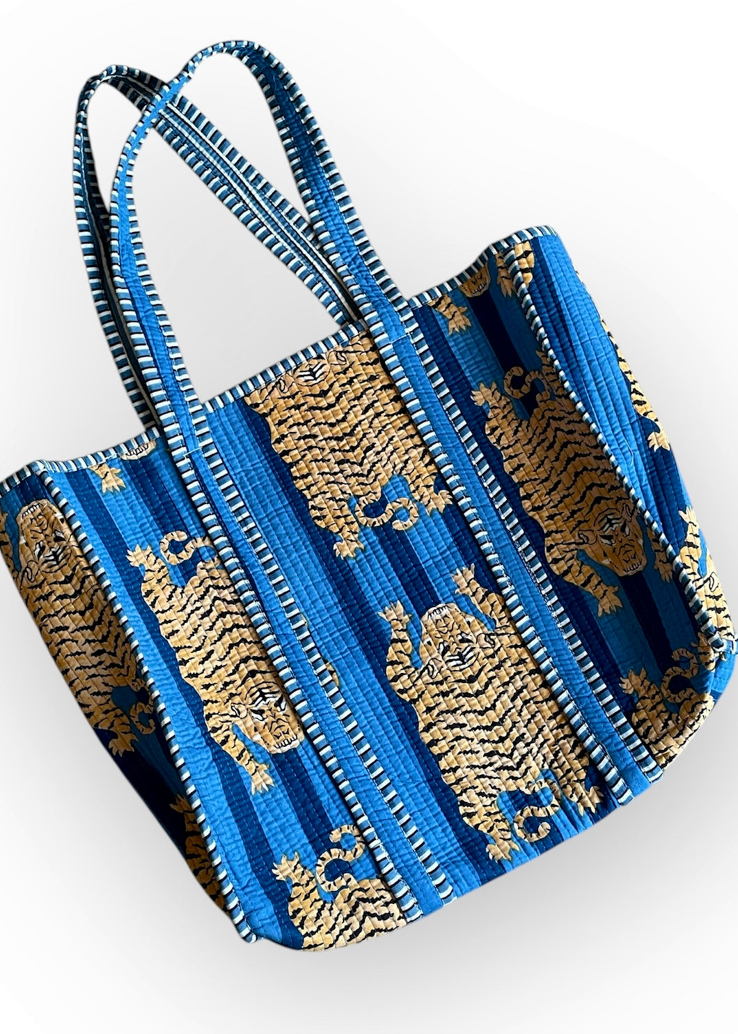 Quilted Tote Bag - Blue Tiger