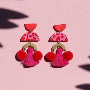 Red Pom Pom Dangles