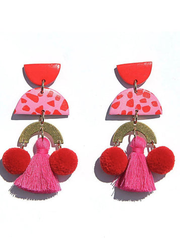 Red Pom Pom Dangles