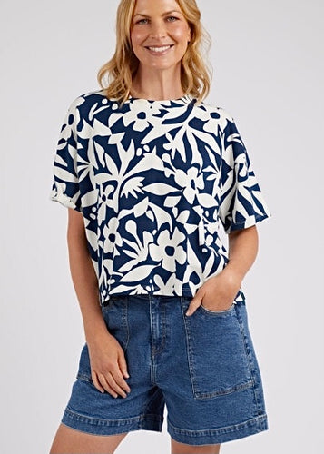 Stencil Floral Tee - Navy - 14
