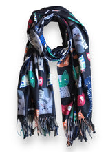 Load image into Gallery viewer, Winter Scarf - Cats on Black