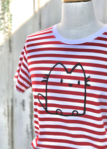 Ladies Tee - Cat - Red Stripe