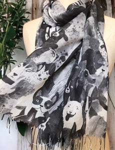 Summer Scarf - Dogs/Blk