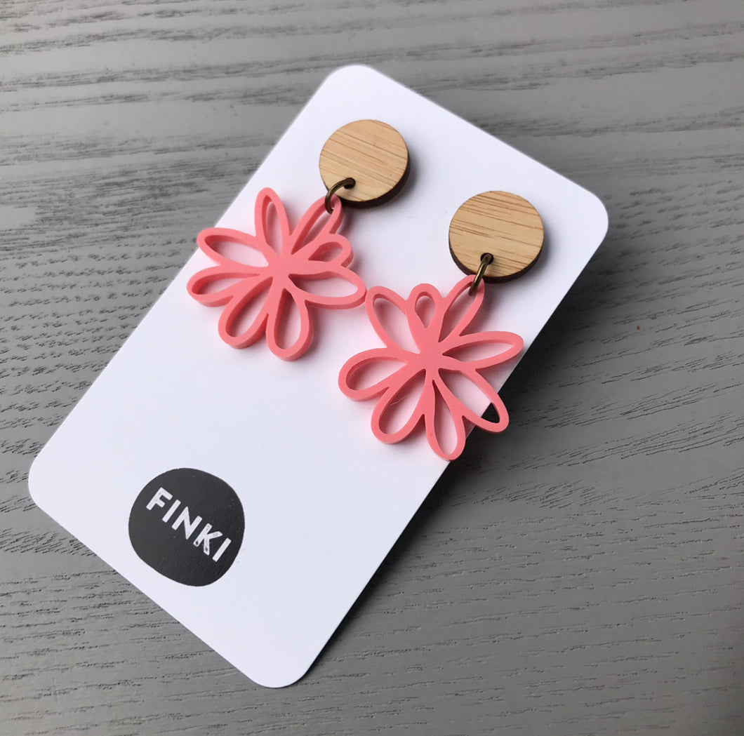 Pink, Flower silhouette, Earrings