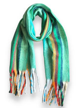 Load image into Gallery viewer, Winter Scarf - Rainbow stripe/Green