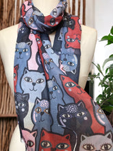 Load image into Gallery viewer, Summer Scarf - Cats/Navy