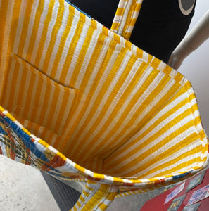 Quilted Tote Bag - Yellow Stripe