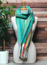 Load image into Gallery viewer, Winter Scarf - Rainbow stripe/Green