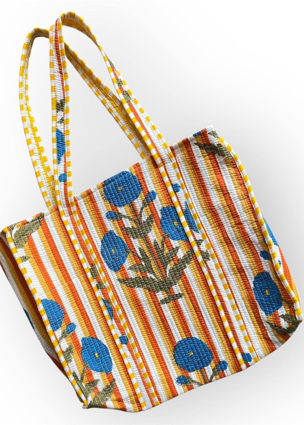 Quilted Tote Bag - Yellow Stripe