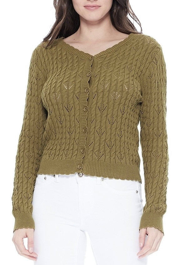 Lace Knit Cardi - Olive