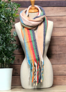 Winter Scarf - Rainbow stripe/Blush
