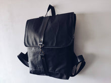 Load image into Gallery viewer, Black leather and waxed canvas backpack