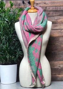 Winter Scarf - Dots - Teal/pink