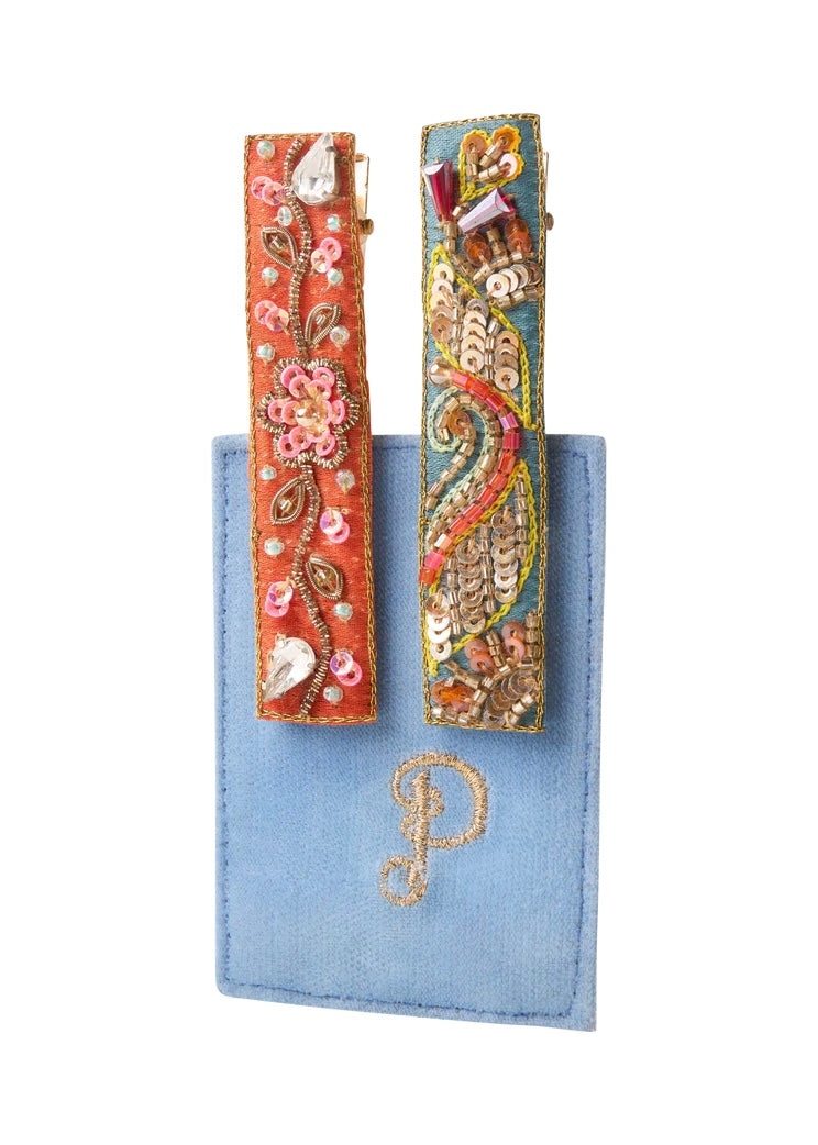 Floral Vines - Velvet Hairclips - Tangerine