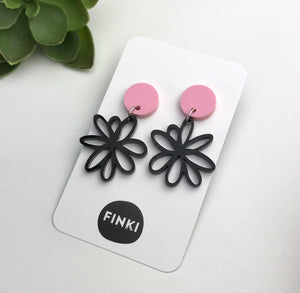 Black, Flower silhouette, Earrings