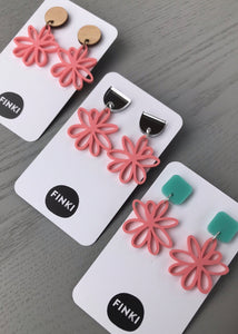 Pink, Flower silhouette, Earrings