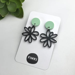 Black, Flower silhouette, Earrings