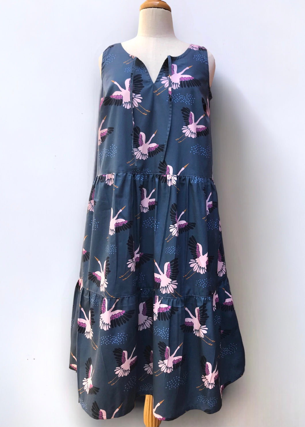 Tiered Dress - Blue Cranes