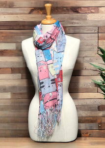 Summer Scarf - Cats/Pink