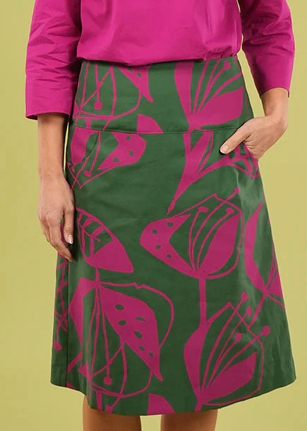 Ivy Skirt, Long - Cerise/Woodcut