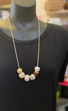Load image into Gallery viewer, Ceramic Beaded Necklace - Mustard Oval/Green Leaves