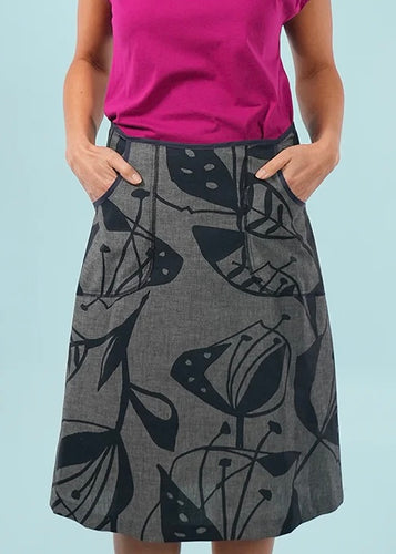 Avril Skirt, Long - Woodcut Floral, Chambray/Navy