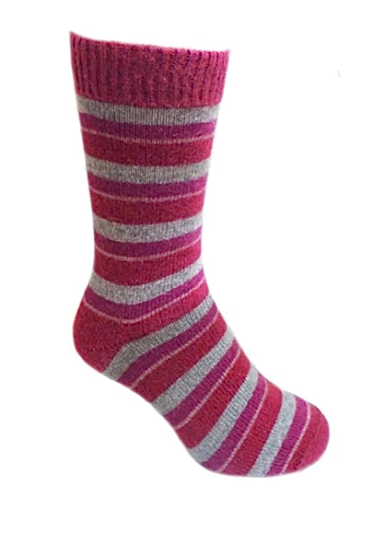 Possum/Merino Accent Stripe Sock - Pink