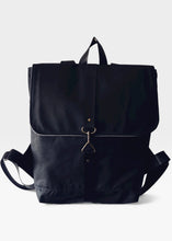 Load image into Gallery viewer, Black leather and waxed canvas backpack