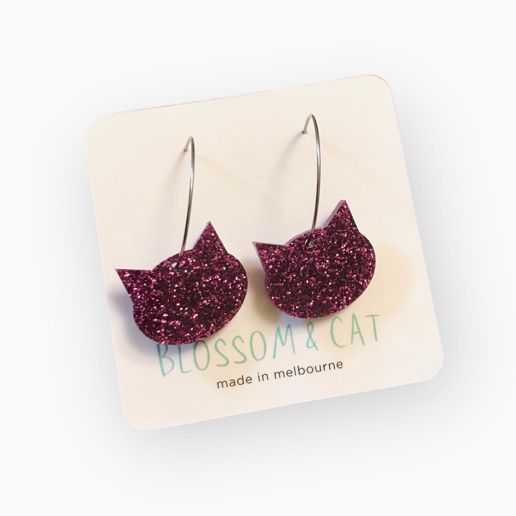 Cat hoop earrings - Asstd