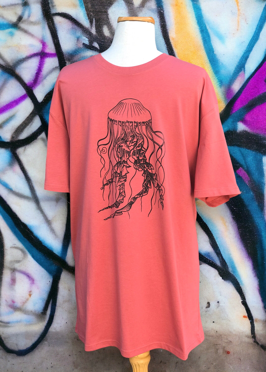 Mens Screen Print Tee, Jellyfish/Coral