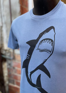 Mens Tee - Shark, Faded Blue