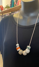 Load image into Gallery viewer, Ceramic Beaded Necklace - Green Dot/Rust Stripe