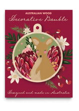 Load image into Gallery viewer, Wooden Hanging Bauble Decoration - Kangaroo &amp; Protea