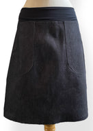 Stretch waist, A-line skirt - Black Denim