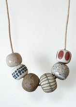 Load image into Gallery viewer, Ceramic Beaded Necklace - Red Oval/Blue Dots
