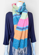 Load image into Gallery viewer, Winter Scarf - Stripe/Green/Pink