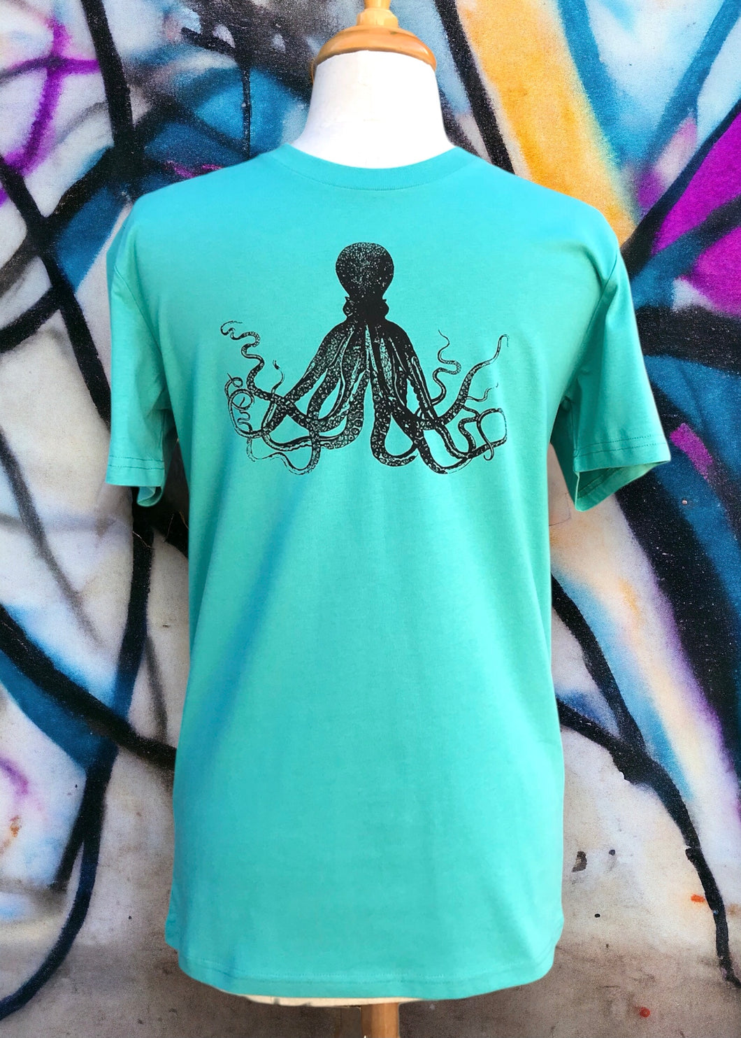 Mens Screen Print Tee, Octopus/Topaz