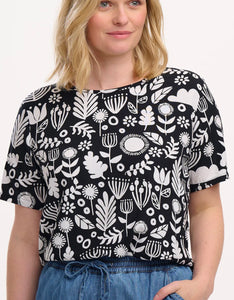Christina Top - Monochrome Folk Floral