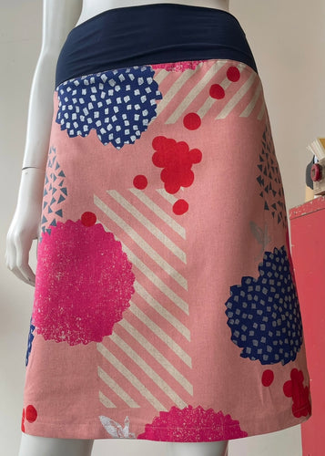 A-line skirt, Comfy Waist - Pink Echino