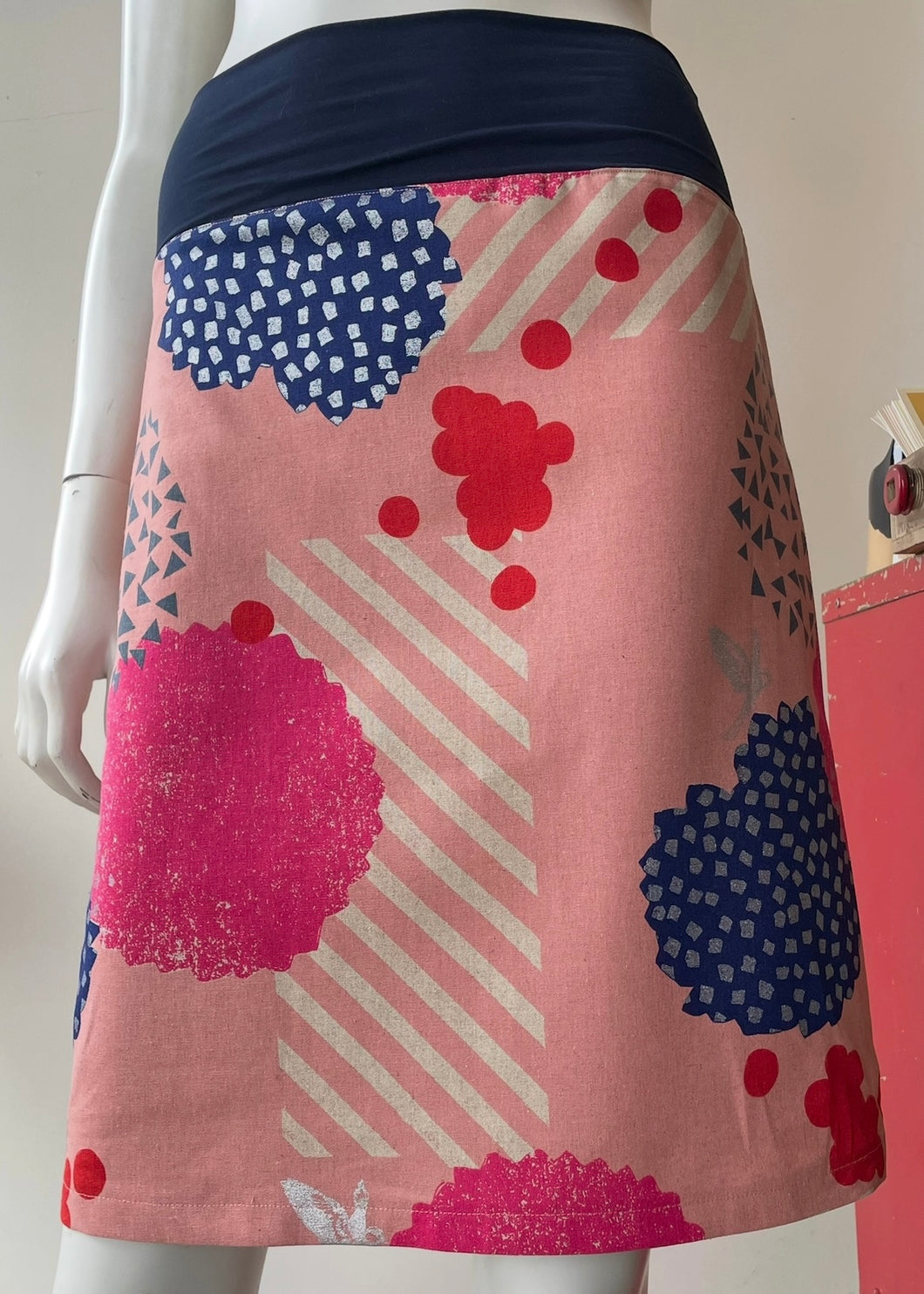 A-line skirt, Comfy Waist - Pink Echino
