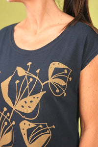 Bobby Top - Navy/Lark, Woodcut Floral