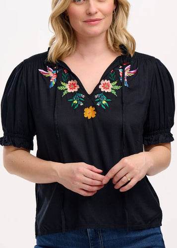Angelique Shirred Top - Blk