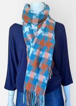 Load image into Gallery viewer, Winter Scarf - Squares/Rust/Blue