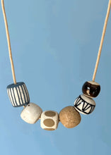 Load image into Gallery viewer, Ceramic Beaded Necklace - Blue Stripe/Mustard Oval