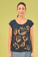 Load image into Gallery viewer, Bobby Top - Navy/Lark, Woodcut Floral